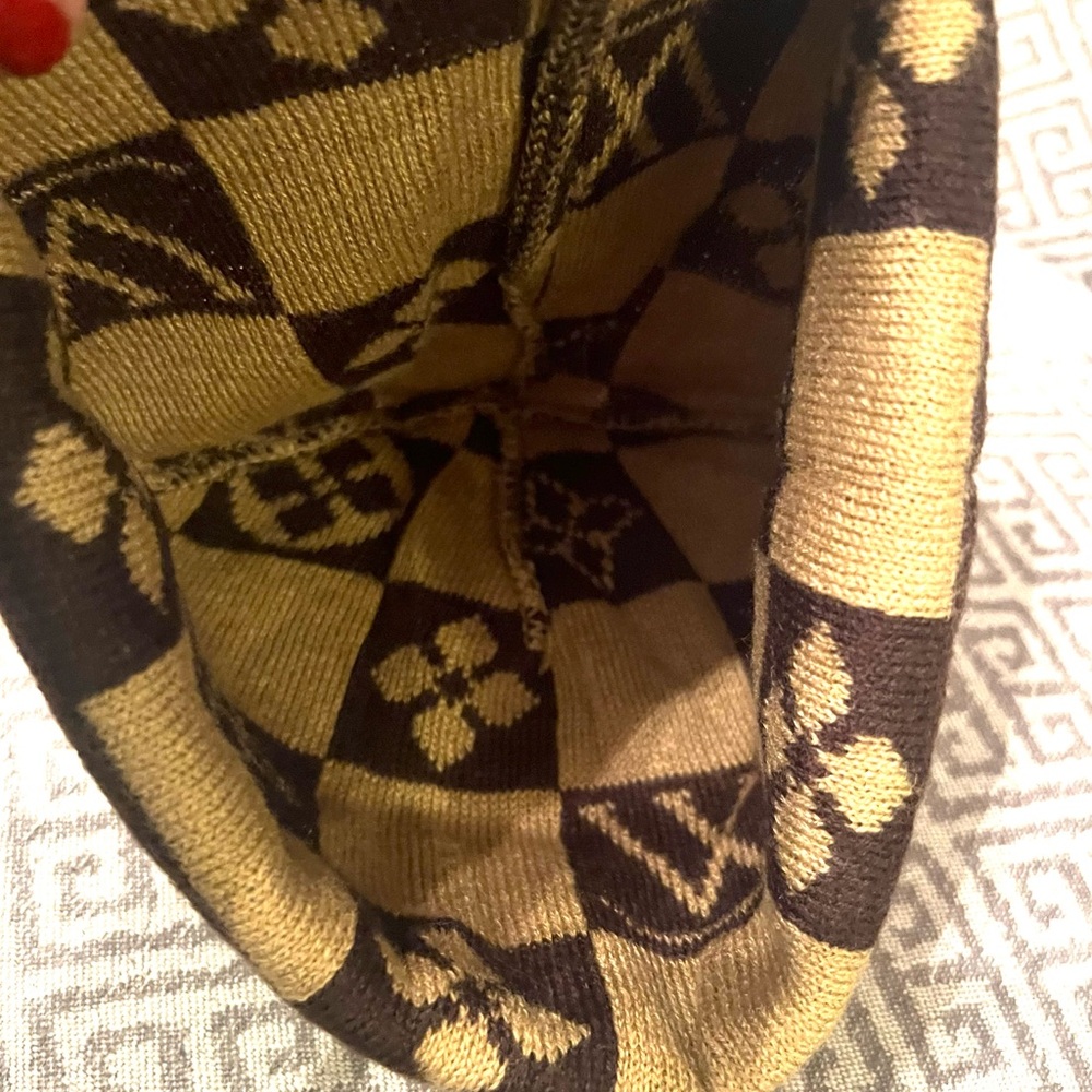 Louis Vuitton Monogram Checkered Beanie in Brown and Tan - Picture 4 of 6